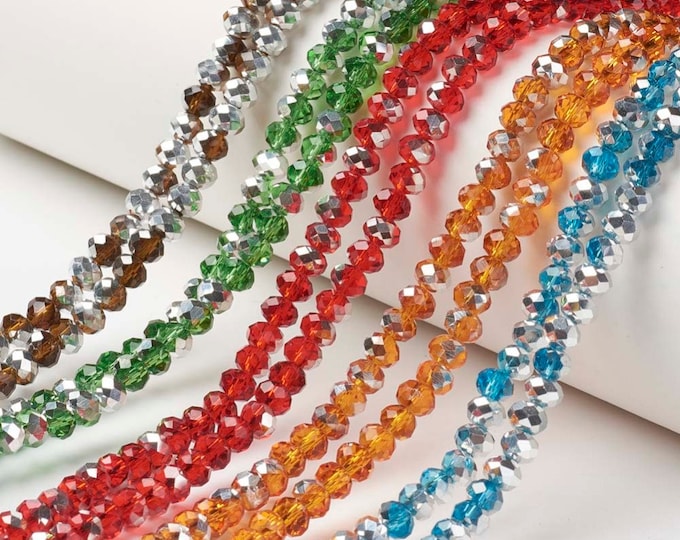 Choice of Color 1 Strand 6x5mm Electroplate 1/2 Silver Plated Faceted Glass Rondelle Beads (A237a1-5)