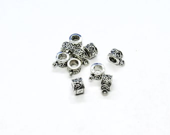 10 Antique Silver 12 x 9mm Alloy Carved Heart Round Pendant Bails  (A48q)