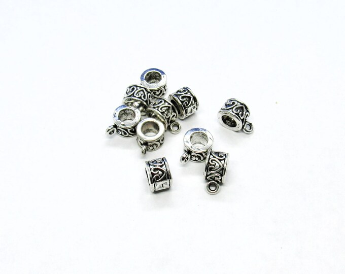 10 Antique Silver 12 x 9mm Alloy Carved Heart Round Pendant Bails  (A48q)