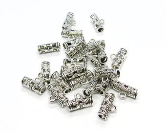 25 Antique Silver 14 x 9mm Alloy Flower Cylinder Pendant Bails  (A98d)