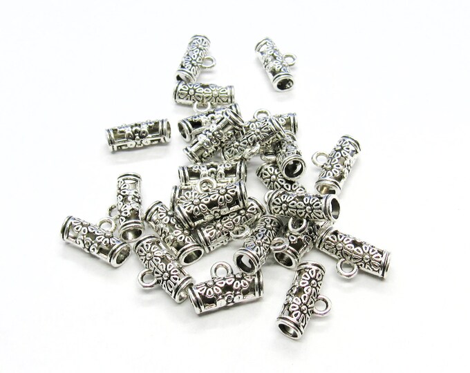 25 Antique Silver 14 x 9mm Alloy Flower Cylinder Pendant Bails  (A98d)