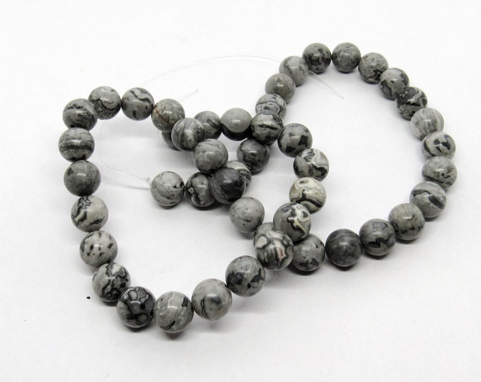 1 Strand 8mm Round Natural Map Stone/Picasso Stone/Picasso Jasper Beads (A15q)