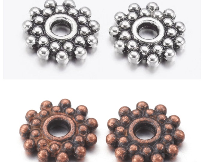 Choice of Antique Silver or Red Copper Tone 9mm Alloy Snowflake Flower Spacer Beads (A364/443)