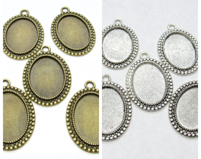 5 Antique Bronze Cabochon Oval Pendant Trays 37x26mm (Fits 25x18mm Cabs) (48g)