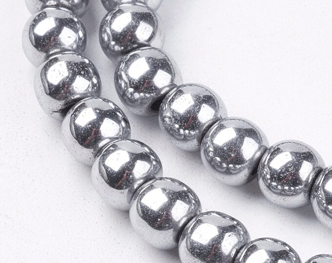 1 Str Grade A 6mm or 8mm Non-magnetic Synthetic Hematite Beads Platinum (A281d/e)