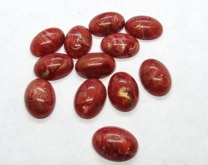 12 Marbled Burnt Orange Flatback Oval Acrylic Cabochons 18mm x 13mm (A54h)