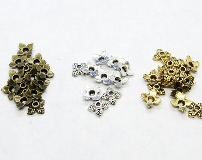 Choice of Tone 150 Alloy Flower Bead Caps 6mm (A210a-c)