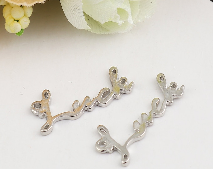 10 Antique Silver Tone Word Connector Links W/"Luck" 22x10mm (A251j)