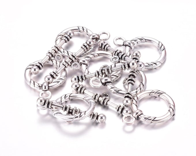 Antique Silver Round Toggle Clasps 34x4mm  (A306g-i)