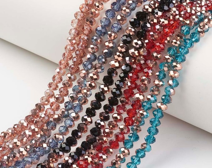 Choice of Color 1 Strand 6x5mm Electroplate 1/2 Copper Plated Faceted Glass Rondelle Beads (A237b1-5)