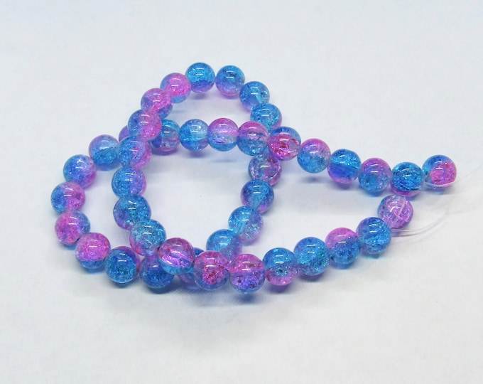 1/2 Strand 10mm Pink/Blue Crackle Glass Beads (A371n)