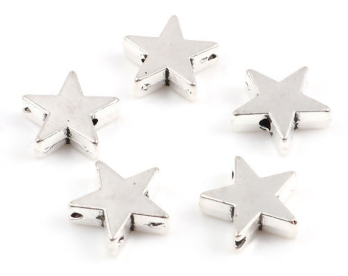 25 Silver Tone Alloy 11mm Star Spacer Beads  (A444e)