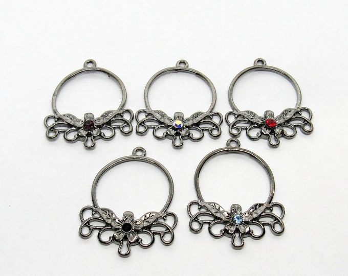 Choice of Color 2 Gunmetal Tone 1 to 3 Chandelier Links w/Swarovski Crystal Centers 35x28mm (A110i-L)