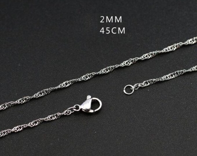 1 Pc 304 Stainless Steel Wave Chain Necklace Silver Tone 45cm(17 6/8") (168e)