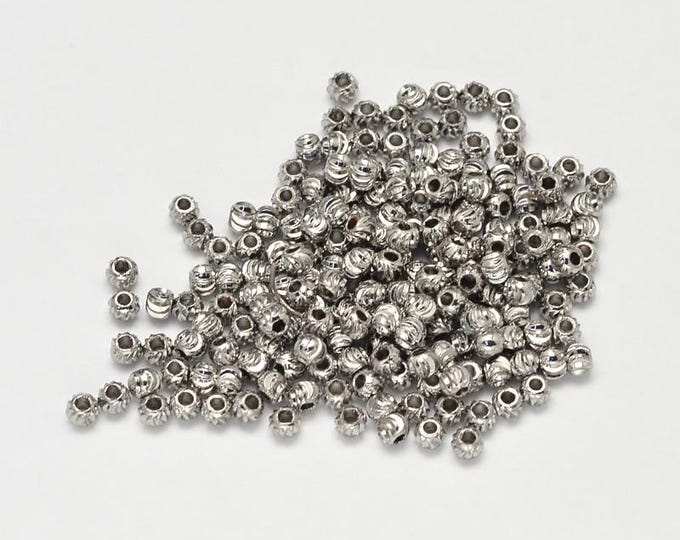 50 Platinum Plated 3mm Round Corrugated Spacer Beads (A66f)