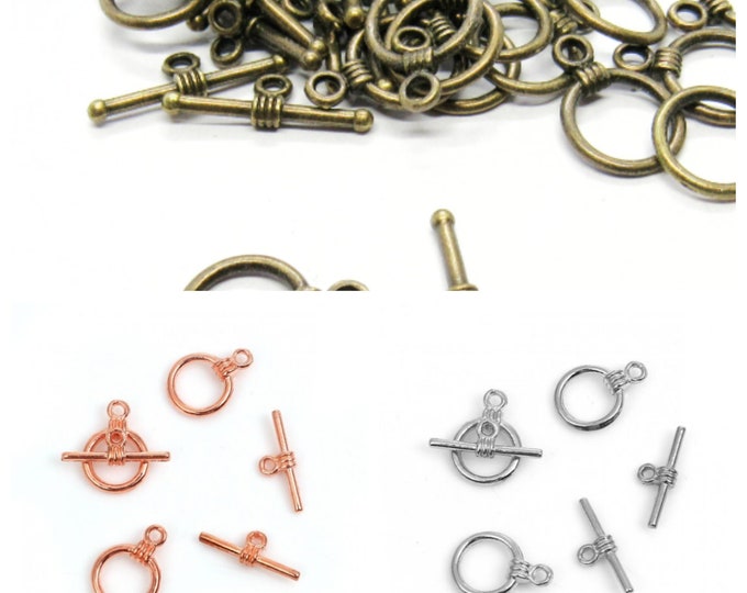 Choice of Tone/Qty Tone Alloy Round Toggle Clasps 17x10mm