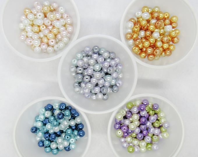 Choice of Color 6mm or 8mm Glass Pearl Bead Mixes (A58a-e)