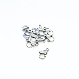 10 (304) Stainless Steel Silver Tone Alloy Lobster Claw Clasps 13x8mm (A216q)