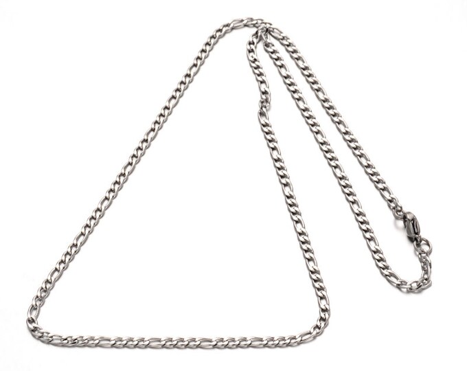 6 (304) Stainless Steel Figaro Chain Necklaces with Lobster Claw Clasps 19.6" (292n)