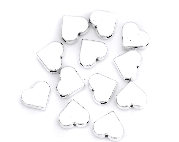 25 Silver Tone Alloy 8mm Heart Spacer Beads  (A408d)