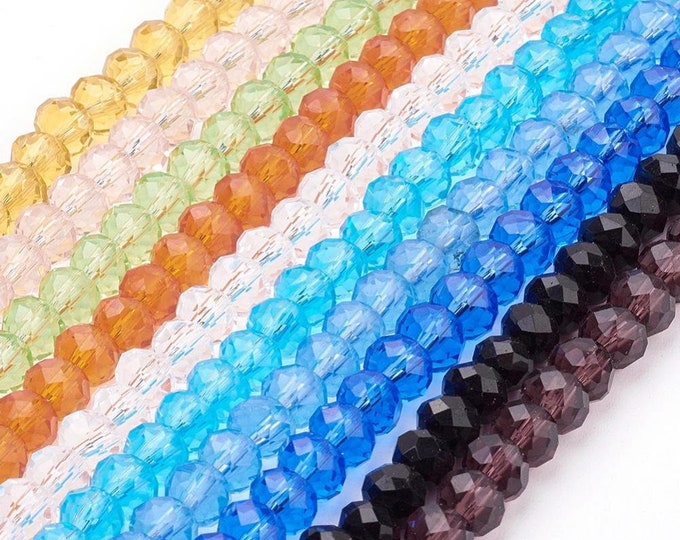 Wholesale Lot of 10 Strands 8x6mm Transparent Faceted Glass Rondelle Beads (N-c)