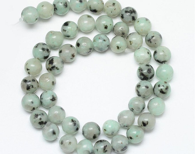 1 Strand Round 8mm Natural Sesame/Kiwi Jasper Gemstone Beads (A280e)
