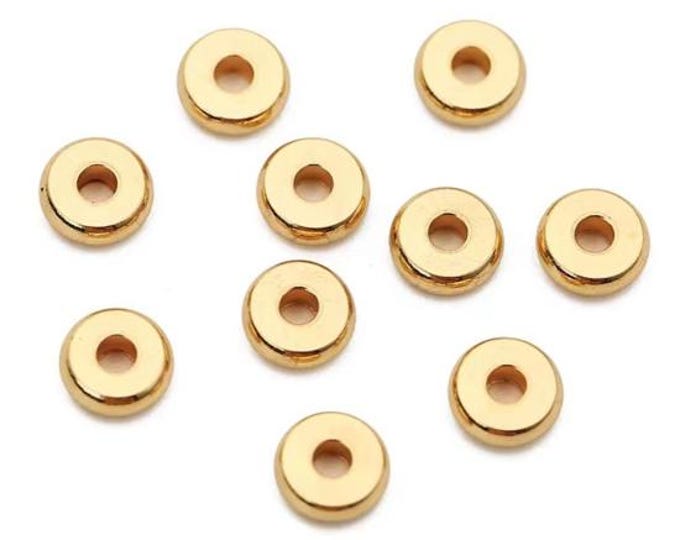 25PC Gold Plated 304 Stainless Steel 3mm Flat Round Spacer Beads (A512e)