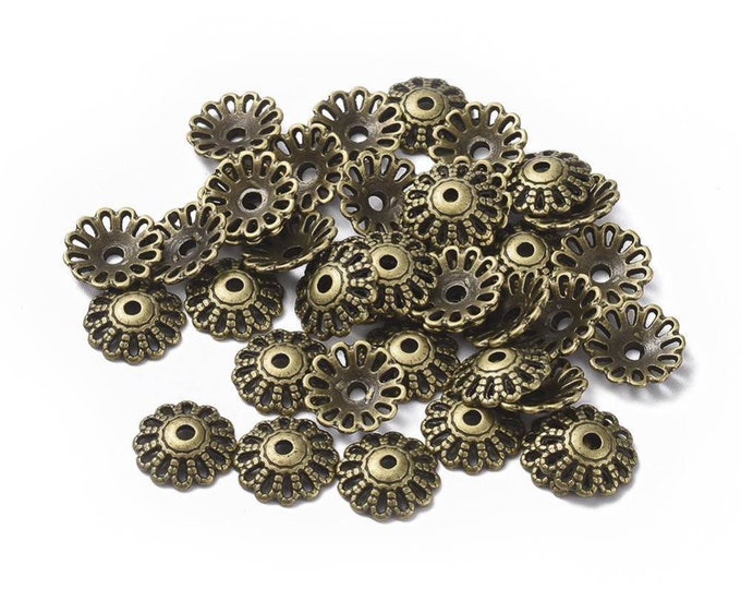 Antique Bronze Tone Alloy Bead Caps 12mm (A349i)