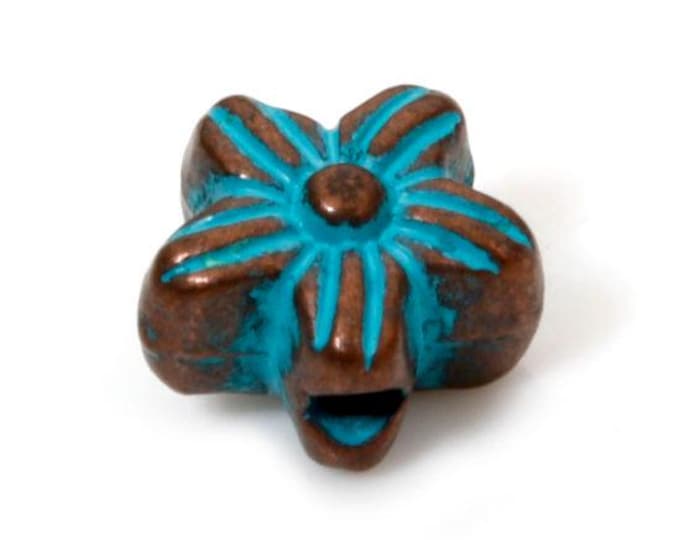 25 Red Copper Tone w/Patina Alloy 7x6mm Flower Spacer Beads (A489p)