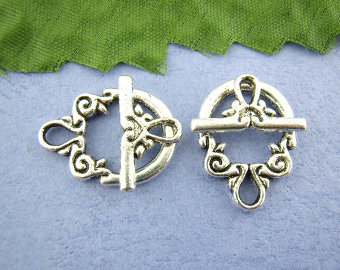 10 Sets Antique Silver Round Toggle Clasps 20x14mm  (A219f)