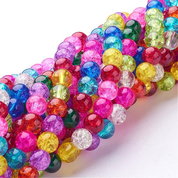 Assorted Colors 6mm Round Crackle Glass Beads (5 Strands)