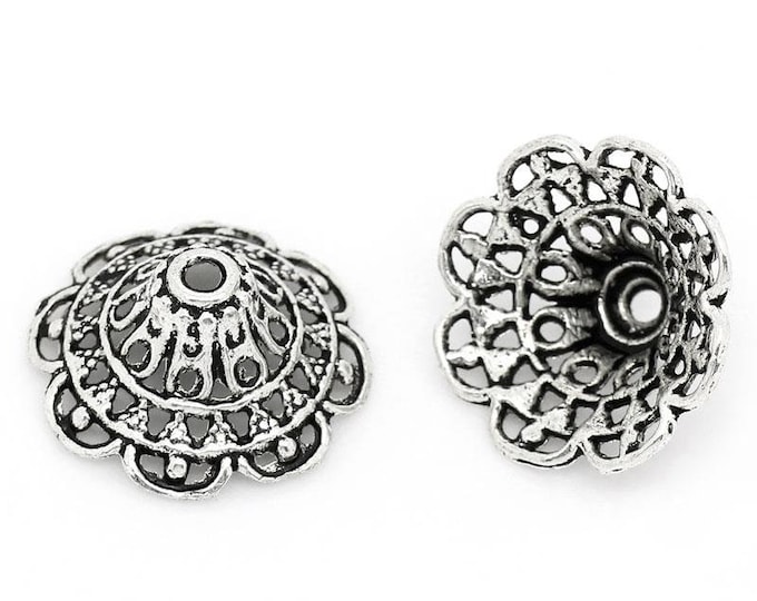 20 Antique Silver Tone Alloy Bead Caps 18mm (Fits 24mm Beads) (A400h/bu)