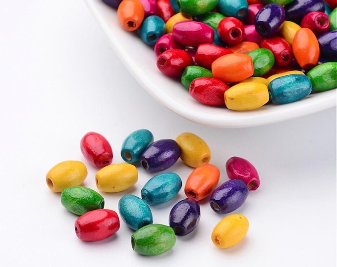 200 Pcs 5 x 8mm Natural Wooden Oval Beads - Assorted  (A54J)