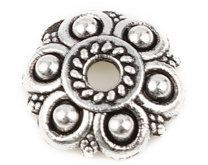 50 Antique Silver Tone Alloy Bead Caps 12x12mm (A361b)