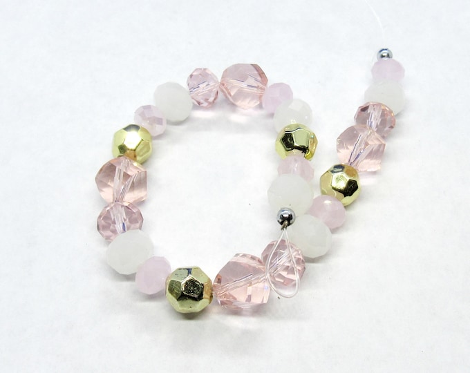 1 Strand Faceted 6 & 8mm Round/Rondelle Tiara Glass Crystal Beads - Cherry Blossom Mix (A64k)