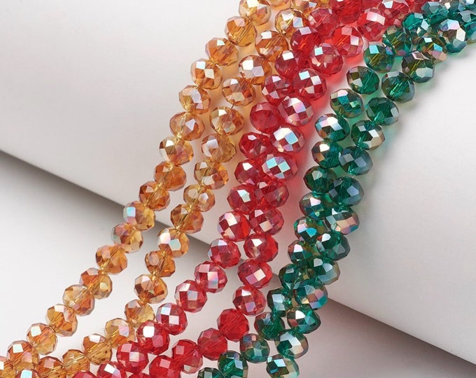 Choice of Color 1 Strand 6x5mm Electroplate Half Rainbow Plated Faceted Glass Rondelle Beads (A237c1-5)