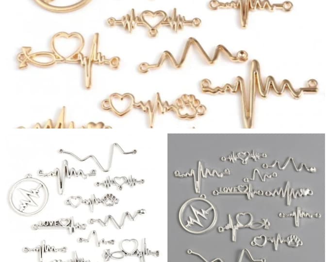 10 Assorted Silver Plated Medical Connector Links + 1 Charm (A267g)