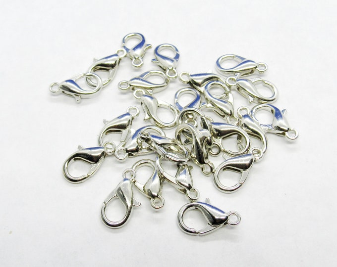 25 SilverTone Brass Lobster Claw Clasps 15x8mm (A98j)