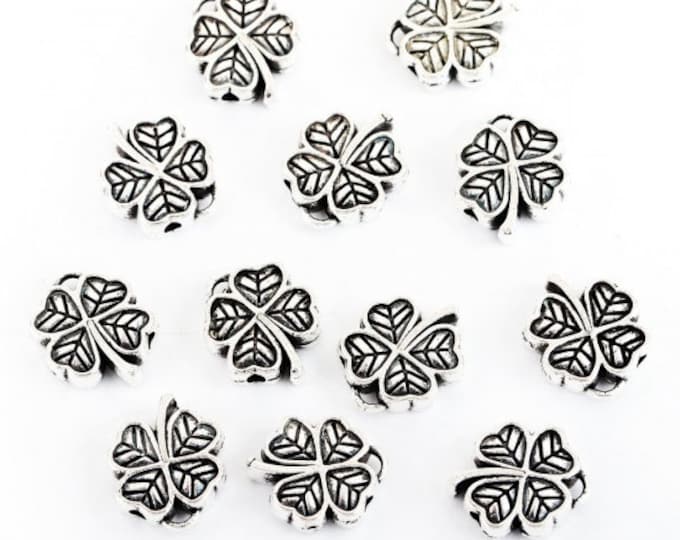 25 Antique Silver Shamrock Clover Spacer Beads 12x11mm  (A116e)