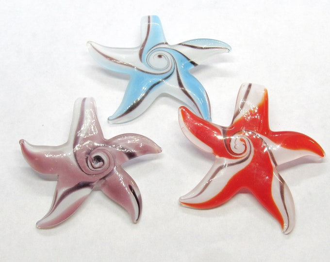 Choice of Color Handmade Goldsand Starfish Lampwork Pendant White/Green/Black (A30/97d-f)