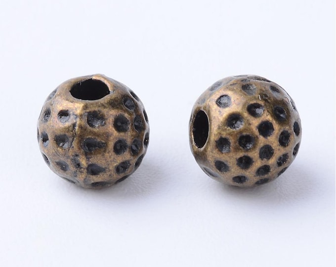 Antique Bronze Tone Alloy 6mm Textured Round Spacer Beads  (A473a/b)