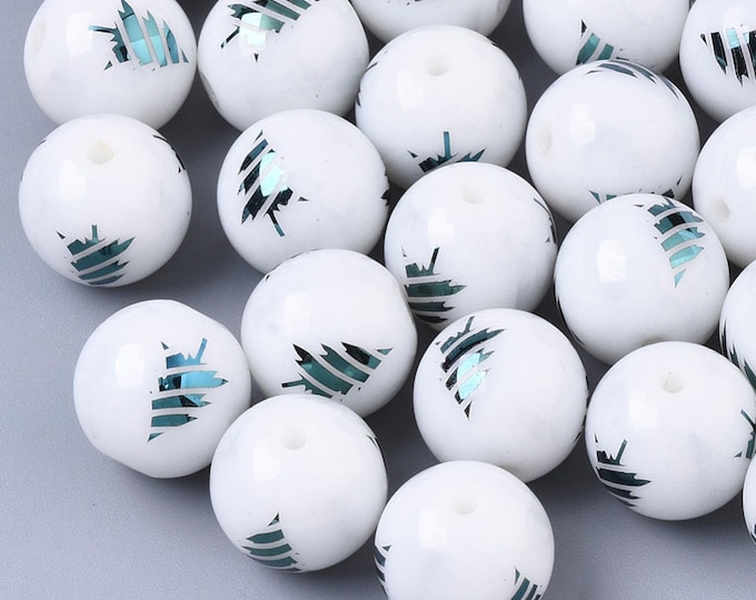 20pcs Opaque Christmas Glass Beads with Electroplate Christmas Tree Pattern 10mm (A450a)