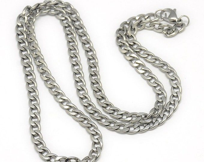 1 Men's (304) Stainless Steel Silver Tone Heavy Curb Link Chain Necklace 23.62" (A309J)