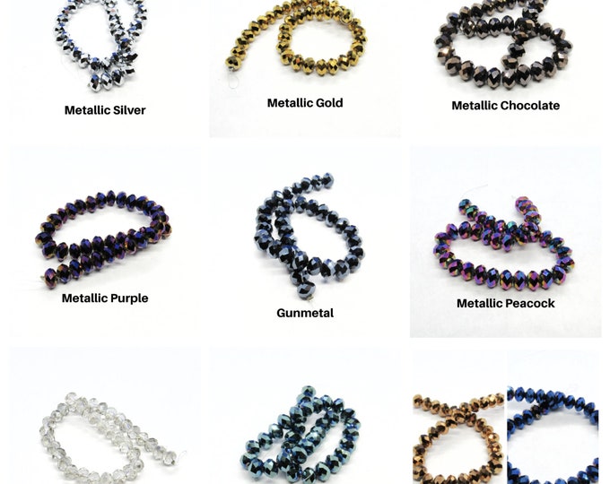 1 Str 8x5mm Choice of Color Tiara Glass Crystal Rondelle Beads (A95b1-10)