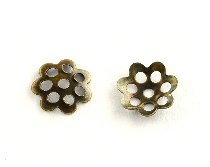 250 Antique Bronze Tone Alloy Flower Bead Caps 6x6mm (A3s)