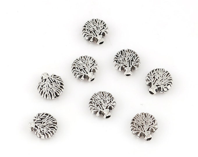 50 Antique Silver Tone Alloy 8x8mm Tree of Life Spacer Beads  (A401c)