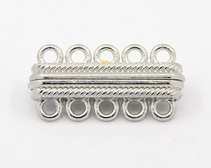 2 Sets Platinum Tone 5 Strand Rectangular Magnetic Clasps  33x17mm  (A399k)
