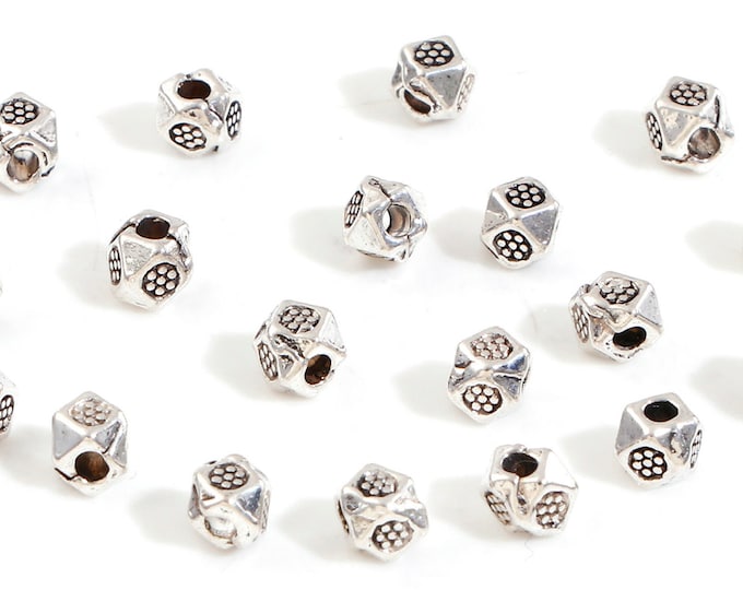 100 Antique Silver 3.5mm Alloy Cube w/plum Flower Spacer Beads  (A360J)