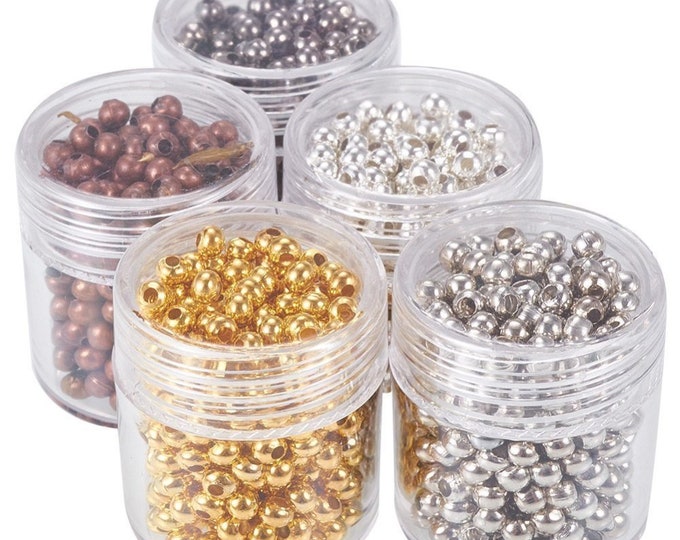 1350 (270@ Container) Assorted Tone 3.2mm Round Iron Spacer Beads  (Desk E-f)