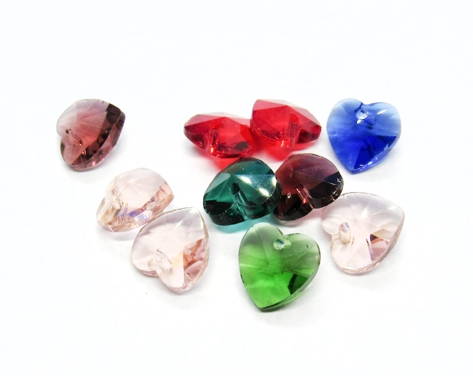 10 Assorted Color Faceted 10mm Heart Glass Crystal Beads (A188a)